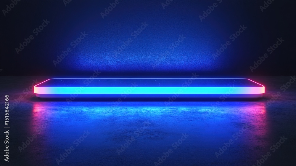 Modern Glowing Neon Platform Product Display Podium with Dark Background Modern Glowing Neon Platform Product Display Podium with Dark Background