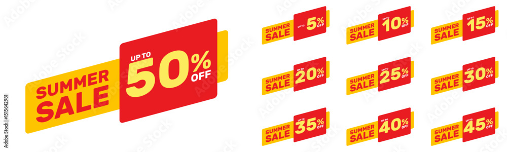 Φωτογραφία summer sale up to 5 10 15 20 25 30 35 40 45 50 percent off, vector advertising b