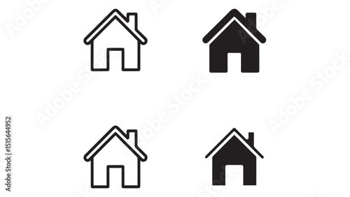 Simple House Icons Set Black White Outline Home Symbols Website Design Element
