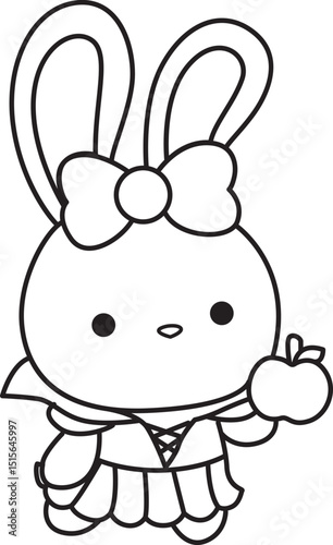 Illustration of coloring pages by cute bunny costume icon.