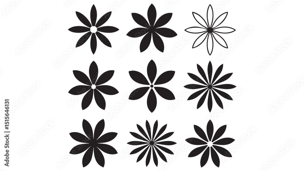 Obraz premium Elegant Black Flower Designs Set Perfect for Textile Prints Invitations and Decoration Projects