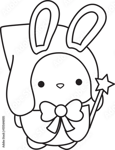 Illustration of coloring pages by cute bunny costume icon.