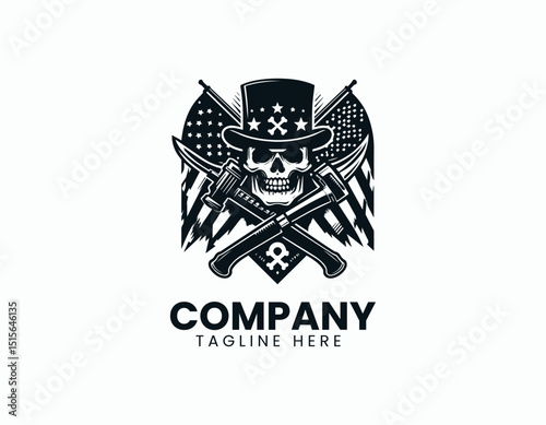 Striking Flag with Skull Emblem Aggressive Design Vector Logo Design