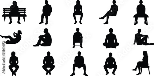 Silhouette People Sitting: Diverse Poses, Relaxed, Casual, and Thoughtful Postures