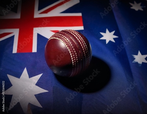 a cricket ball placing on australian flag