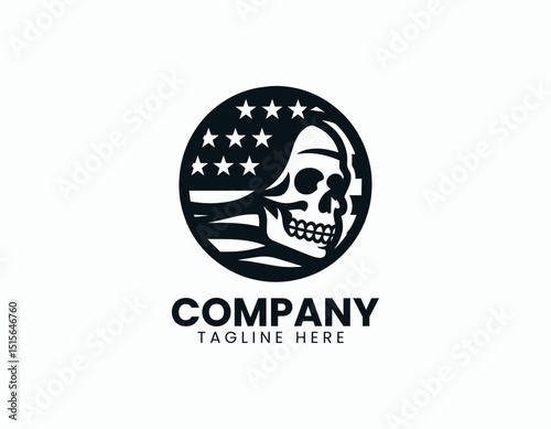 Striking Flag with Skull Emblem Aggressive Design Vector Logo Design
