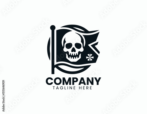 Striking Flag with Skull Emblem Aggressive Design Vector Logo Design