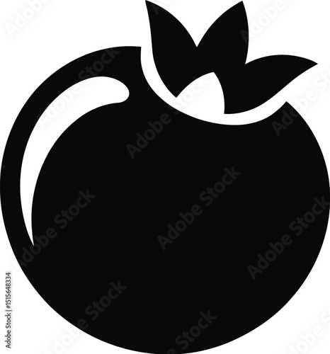 Black and white minimalist tomato icon with high contrast geometric and stylized shapes.





