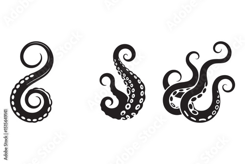 Minimalist tentacle silhouettes on white background. Octopus tentacle vector icon.