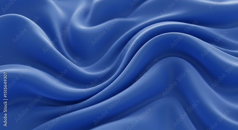 Obraz premium The 3D rendering features an abstract background with wavy textile folds, a macro view of the blue fabric creating an elegant feel like a dynamic fashion wallpaper.