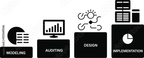 Minimalist black and white icon set for data visualization and business strategy in digital marketing.





