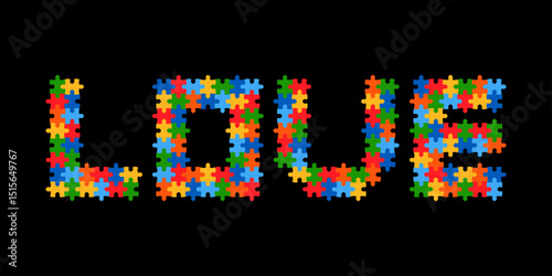 Love Puzzle Letter. Vector isolated on black background.