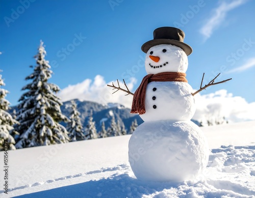 Snowman in snowy mountains (2)