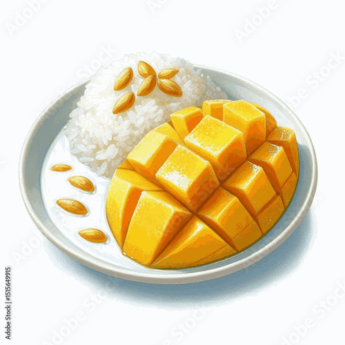 Thai Sweet Sticky mango sticky rice isolated watercolor vector illustration svg