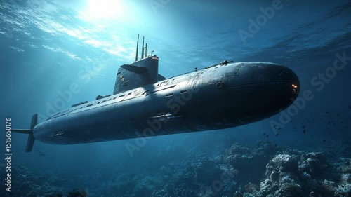 Wallpaper Mural Submarine Underwater In Ocean Sunlight And Coral Reef With Metal Hull Torontodigital.ca