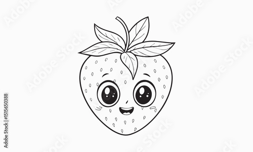 Smiling Strawberry Cartoon with Big Eyes
