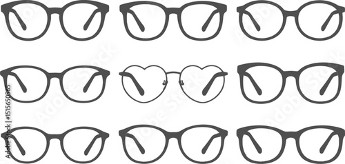 Minimalist black eyeglasses vector in vintage retro monochrome blueprint line art style.





