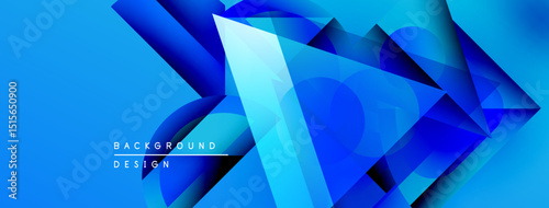 Abstract blue shapes create dynamic composition. Gradient hues suggest depth, movement, modern aesthetic. Clean design, vibrant colors.
