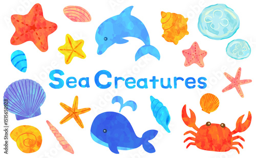 海の生き物 イラストセット ベクター素材