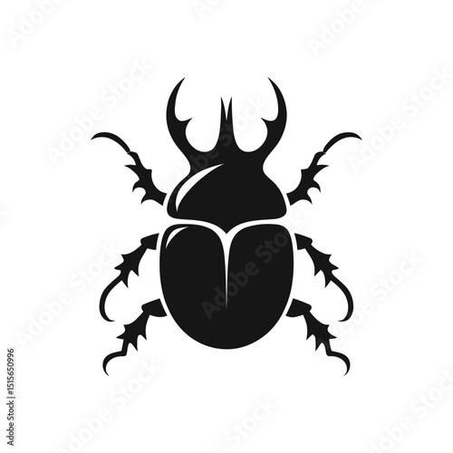 Horned Dung Beetle Silhouette Vector Illustration Black Scarab Insect Graphic for Entomology Studies and Wildlife Themed Decorative Art Isolated