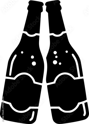 Cheers beer bottles silhouette simple flat vector
