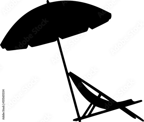 Beach chair silhouette vector, Beach umbrella and chair icon vector
