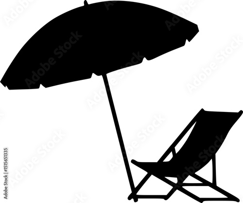 Beach chair silhouette vector, Beach umbrella and chair icon vector
