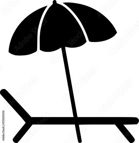 Beach chair silhouette vector, Beach umbrella and chair icon vector
