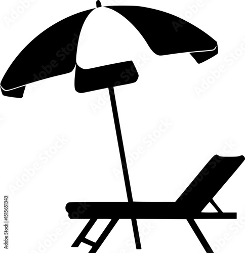 Beach chair silhouette vector, Beach umbrella and chair icon vector
