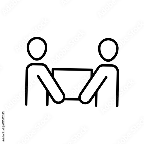 Team lifting heavy object icon. Simple outline style. Lift, box, heavy, carry, man, person, movers, people, teamwork concept. Thin line symbol. Vector illustration isolated.