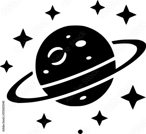 Planet Saturn with planetary ring silhouette, cosmos and planet vector
