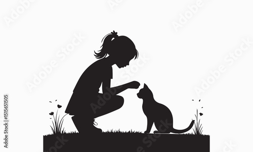 Girl Kneeling with Cat