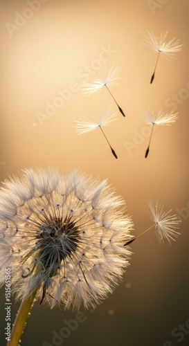 Golden Hour Dandelion Wishes: Seeds Drifting in Sunset Light