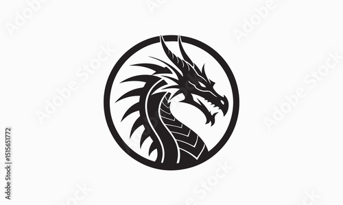Fierce Dragon Head Silhouette in Circular Frame