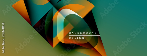Abstract geometric shapes blend, creating dynamic visual effect. Colors transition smoothly, forming modern background design.