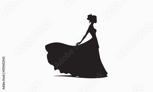 Silhouette of Elegant Woman Sitting in Evening Dress
