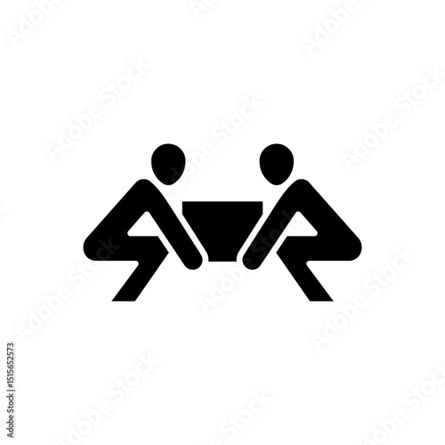 Team lifting heavy object icon. Simple glyph style. Lift, box, heavy, carry, man, person, movers, people, teamwork concept. Solid symbol. Vector illustration isolated.