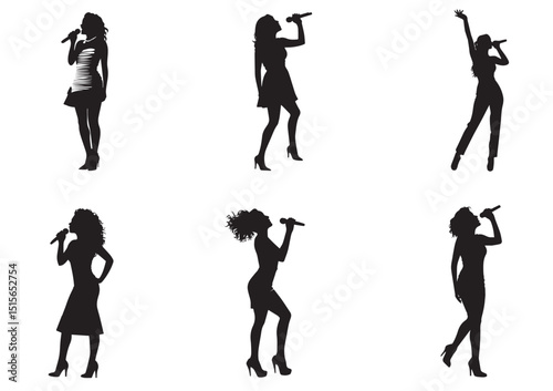 Female Singer Silhouettes in Dynamic Performance Poses	