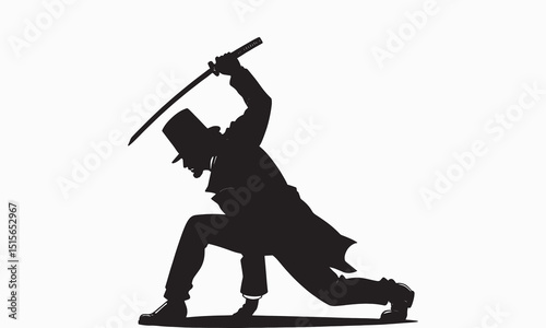 Samurai Warrior Silhouette with Katana Sword