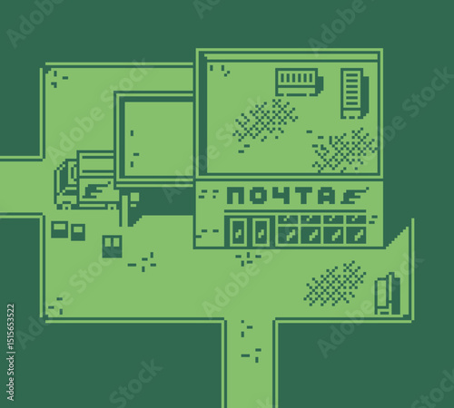 City ​​street building pixel background, game assets 2-bit sprite, puzzle maze, labyrinth. Design for web, mobile app, vector illustration.