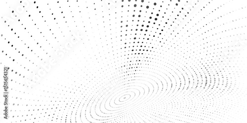 Points of large and small scale, placed on divergent circles from the center. Halftone style.