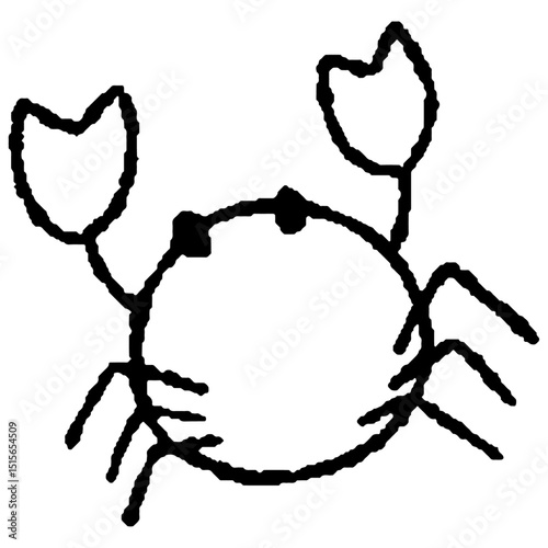 アナログ風手描きのカニの線画アイコン素材｜夏のレジャーイラスト	