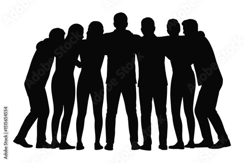 Set of group of friends hugging silhouette vector illustration isolated on white background
