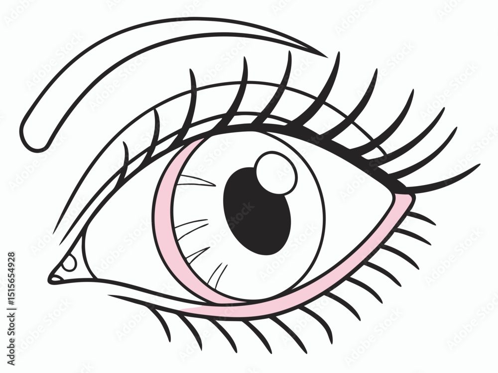Naklejka premium Detailed Human Eye with Eyelashes and Eyebrow Outline
