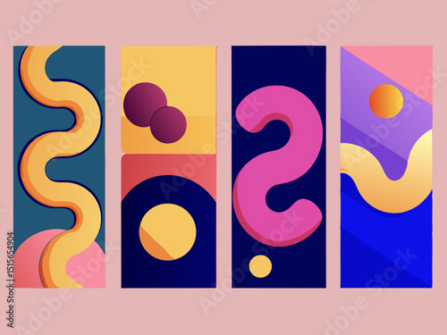 Set of Abstract Geometric Vertical Banners

