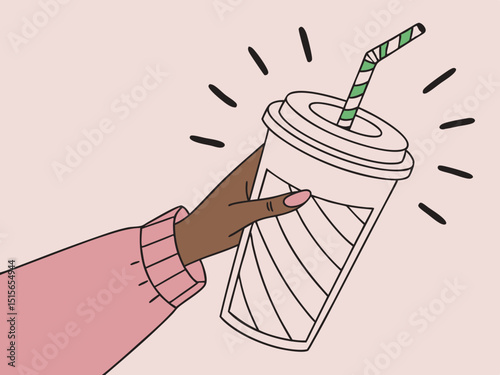Hand Holding a To-Go Drink Cup with Straw and Sparkles

