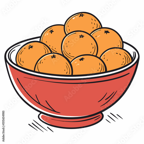 Hand-Drawn Bowl of Fresh Oranges Illustration

