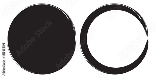 Grunge circles brush set. Black circle frames. Round line of black paint. Grunge round shapes. Circular ink brush stroke fro design elements. Vector illustration.