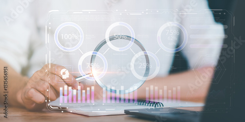 Business people read business statistics chart reports, to analyze and improve corporate strategy, manage financial and marketing documents, update annual budget accounts, company growth data.