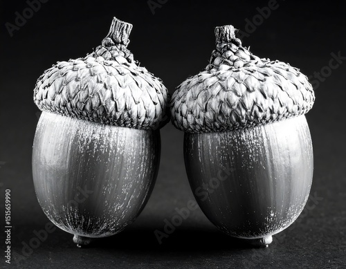 Two acorns in grayscale